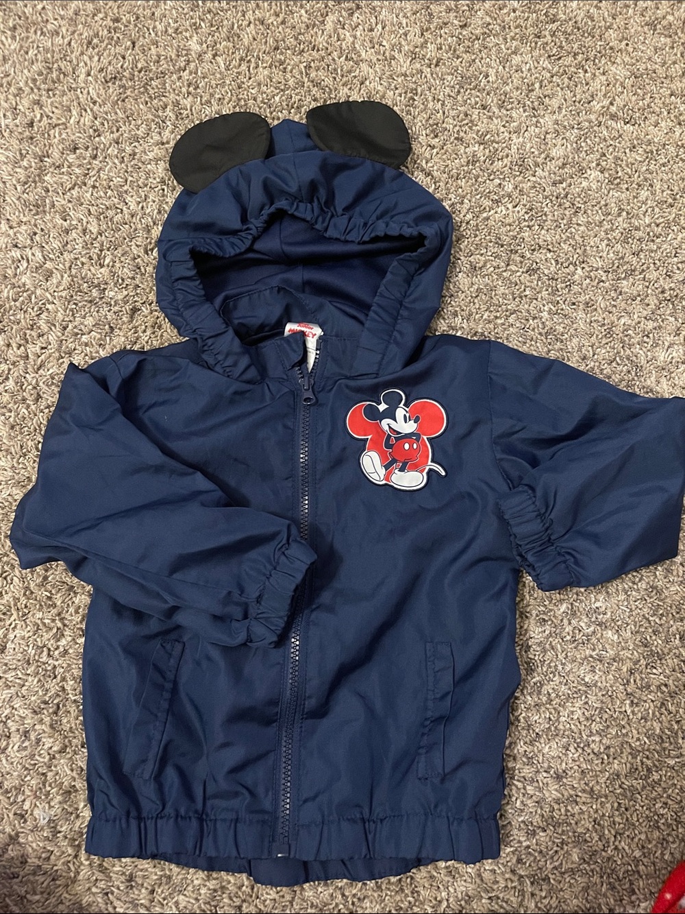Disney Navy Hooded Mickey Mouse Rain Jacket with Ear Details 3t